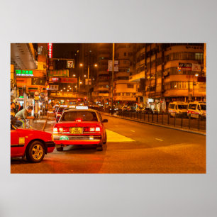 Hong Kong stil nachtelijke straatreisplaats in Mon Poster