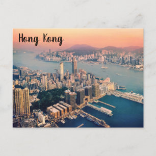 Hong Kong Victoria Harbour Silhouet bij Zonsonderg Briefkaart