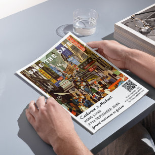 Hong Kong Vintage Huwelijksreis QR Code Save The Date