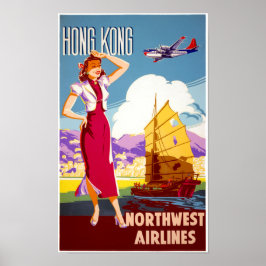 Hong Kong Vintage Travel Poster teruggezet