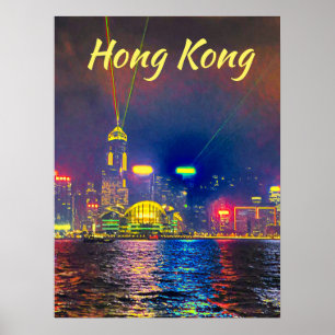 Hong Kong voor 's nachts moderne reiswiekdecor Poster