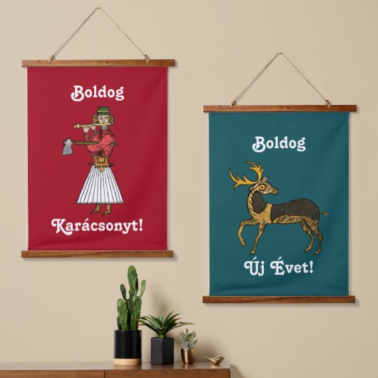 Hongaars: Boldog Karácsonyt! Boldog Új Évet. Hangend Wandkleed (Asymmetrisch)