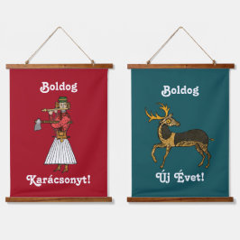 Hongaars: Boldog Karácsonyt! Boldog Új Évet. Hangend Wandkleed