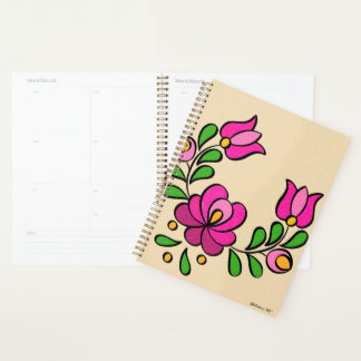 Hongaars Borduurpatroon, "Matyó" - roze Planner