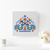 Hongaars Deens Peacock Floral Folklore Pattern Vierkante Klok (Huis)