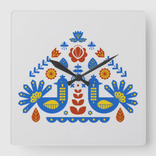 Hongaars Deens Peacock Floral Folklore Pattern Vierkante Klok