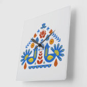 Hongaars Deens Peacock Floral Folklore Pattern Vierkante Klok (Hoek)