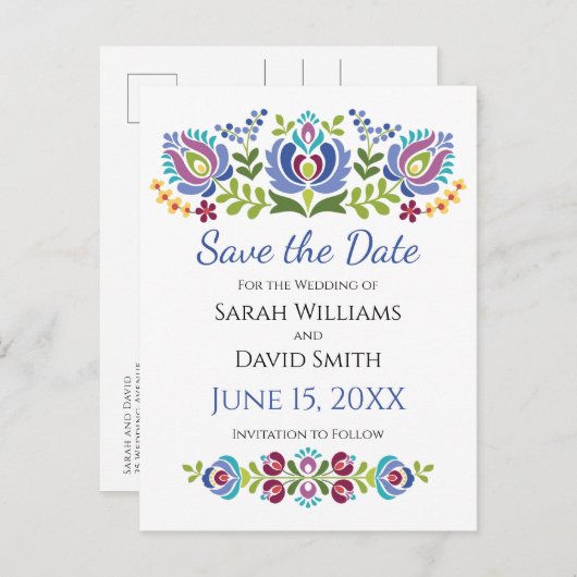 Hongaars Design Violet Bloemen Bruiloft Aankondigingskaart (Voorkant / Achterkant)