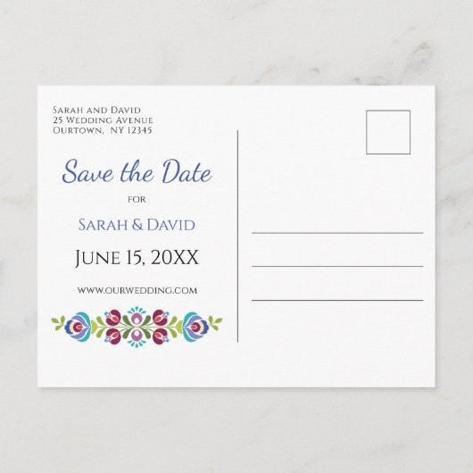 Hongaars Design Violet Bloemen Bruiloft Aankondigingskaart (Achterkant)