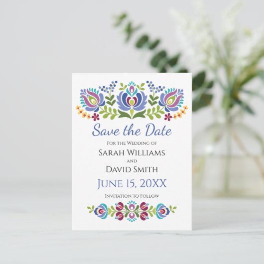 Hongaars Design Violet Bloemen Bruiloft Aankondigingskaart (Staand voorkant)