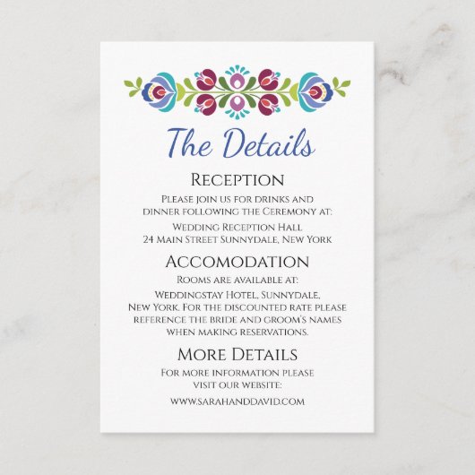 Hongaars Design Violet Bloemen Bruiloft Informatiekaartje (Voorkant)