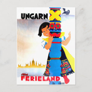Hongaars meisje achter de pilaar, vintage reis briefkaart