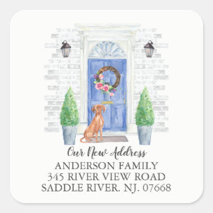 Hongaars Vizsla Blauwe Deur Nieuw Adreslabel Vierkante Sticker