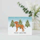 Hongaars Vizsla Hond Sneeuwig Winter Bos Feestelij Briefkaart (Staand voorkant)