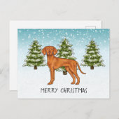 Hongaars Vizsla Hond Sneeuwig Winter Bos Feestelij Briefkaart (Voorkant / Achterkant)