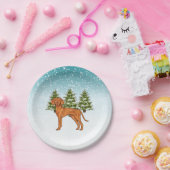 Hongaars Vizsla Hond Sneeuwig Winter Bos Feestelij Papieren Bordje (Feest)