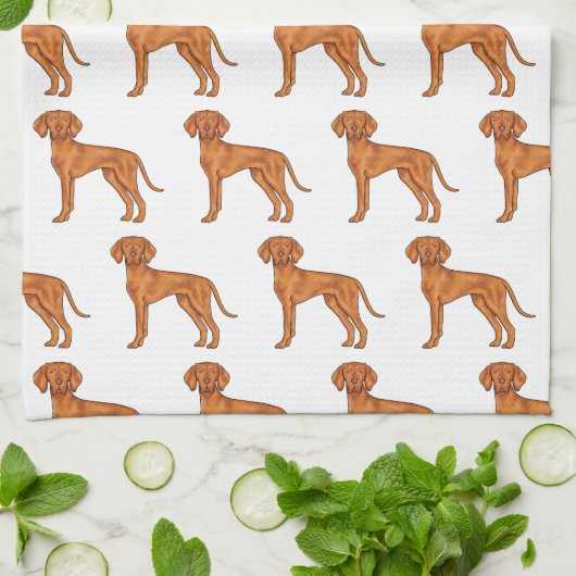 Hongaars Vizsla Schattige Cartoon Pointer Hondenpa Theedoek (Gevouwen)