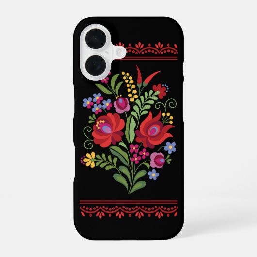 Hongaars Volkskundig Ontwerp Rode Pepers iPhone 16 Hoesje (Achterkant)