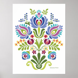 Hongaars volksontwerp Blauwe en paarse bloemen Poster