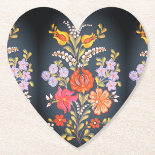 Hongaarse bloemen -levendige kleuren hartvorm  kartonnen onderzetters