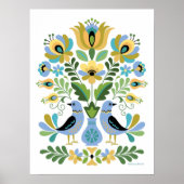 Hongaarse Folk Art Birds in Blue and Gold Poster (Voorkant)