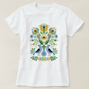 Hongaarse Folk Art Birds in Blue and Gold T-shirt