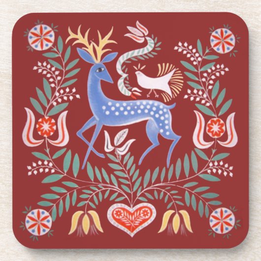 Hongaarse Folk Art Deer Beverage Coaster Bier Onderzetter (Voorkant)