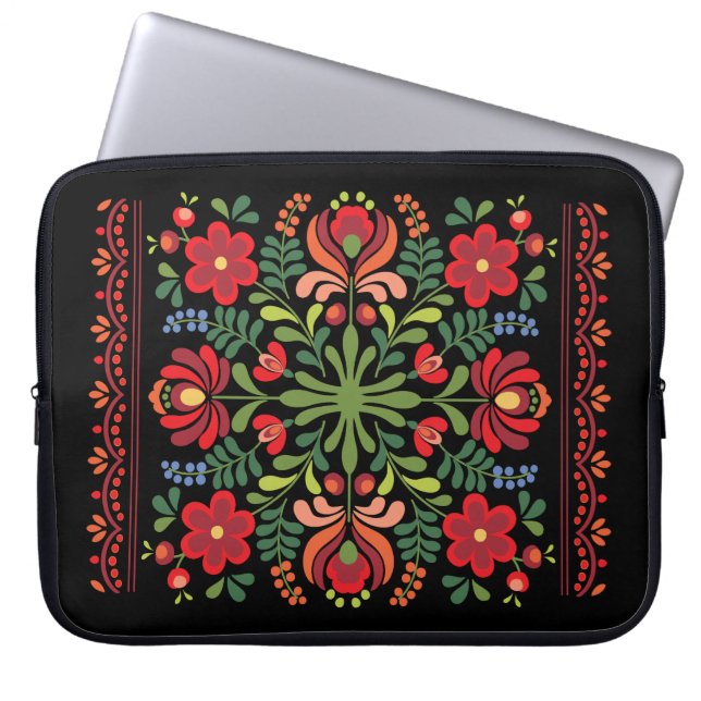 Hongaarse Folk Design Red en roze Laptop Sleeve (Voorkant)
