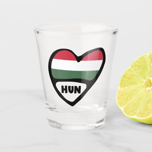 Hongaarse landcode Vlag hart, HUN Shot Glas (Voorkant)