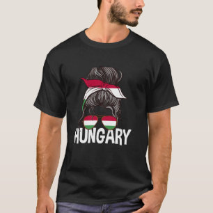 Hongaarse Meisje Rommelig Haar Knot Hongaarse Vlag T-shirt
