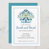 Hongaarse ontwerp blauwe vogels save the date (Voorkant / Achterkant)