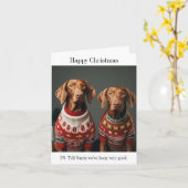 Hongaarse Vizla Honden in Kersttruien Kaart (Gele Bloem)