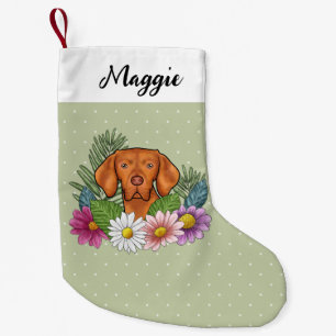 Hongaarse Vizsla En Kleurrijke Zomerbloemen Groen Kleine Kerstsok