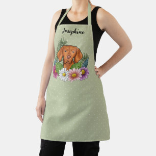 Hongaarse Vizsla En Kleurrijke Zomerbloemen Groen Schort