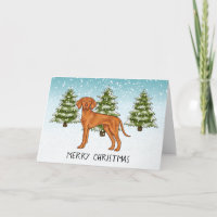 Hongaarse Vizsla Hond Besneeuwd Winterwoud En Teks