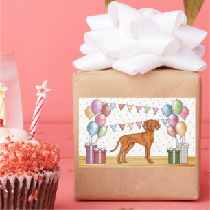 Hongaarse Vizsla-hond met pastelkleuren verjaardag Rechthoekige Sticker