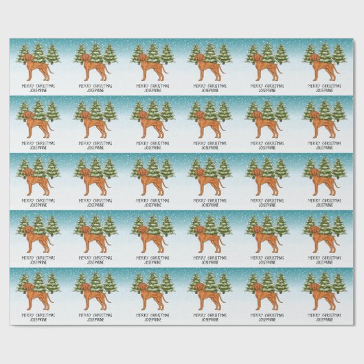 Hongaarse Vizsla Hond Sneeuwrijk Winterbos en teks Cadeaupapier (Vlak)