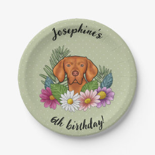 Hongaarse Vizsla-hond Zomer Bloemige Gelukkige Ver Papieren Bordje