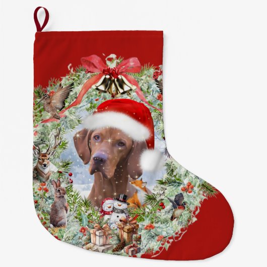 Hongaarse Vizsla kerstkrans Grote Kerstsok (Voorkant)