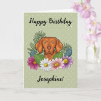 Hongaarse Vizsla Kleurrijke Bloemen Gelukkige Verj
