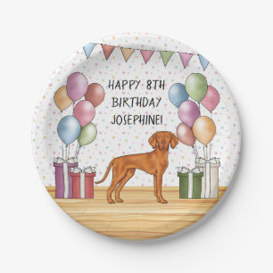 Hongaarse Vizsla Kleurrijke Pastel Gelukkig Verjaa Papieren Bordje