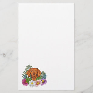Hongaarse Vizsla Kop Met Kleurrijke Zomerbloemen Briefpapier