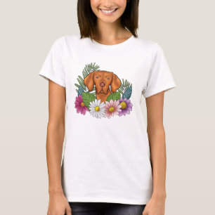 Hongaarse Vizsla Kop Met Kleurrijke Zomerbloemen T-shirt