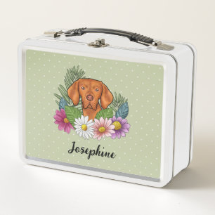 Hongaarse Vizsla Met Kleurrijke Bloemen En Naam