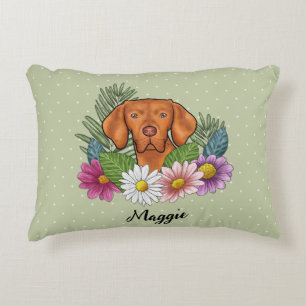 Hongaarse Vizsla Met Kleurrijke Bloemen En Naam Accent Kussen