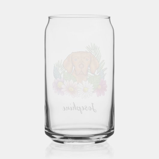 Hongaarse Vizsla met kleurrijke bloemen en naam Blikvorm Glas (Achterkant)