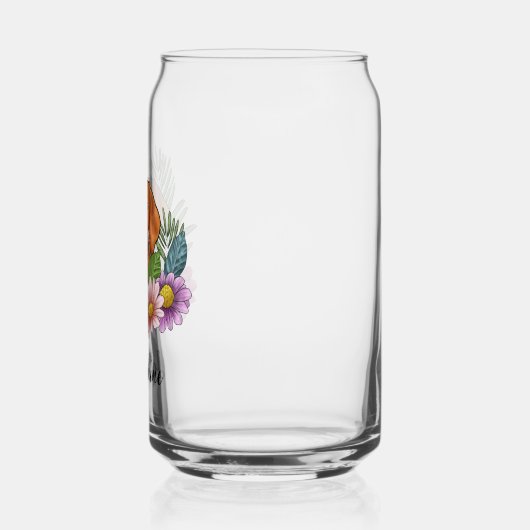 Hongaarse Vizsla met kleurrijke bloemen en naam Blikvorm Glas (Links)