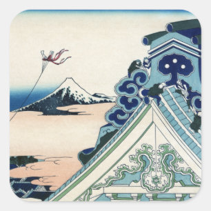 Honganji Tempel uitzicht op Mt. Fuji Japanse houts Vierkante Sticker