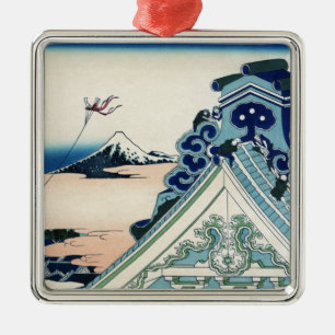 Honganji Tempel Vista van Mt. Fuji Japanse houtsne Metalen Ornament