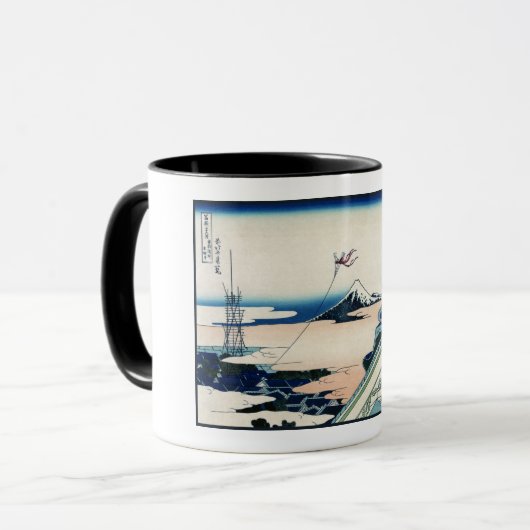 Honganji Tempel Vista van Mt. Fuji Japanse houtsne Mok (Voorkant links)